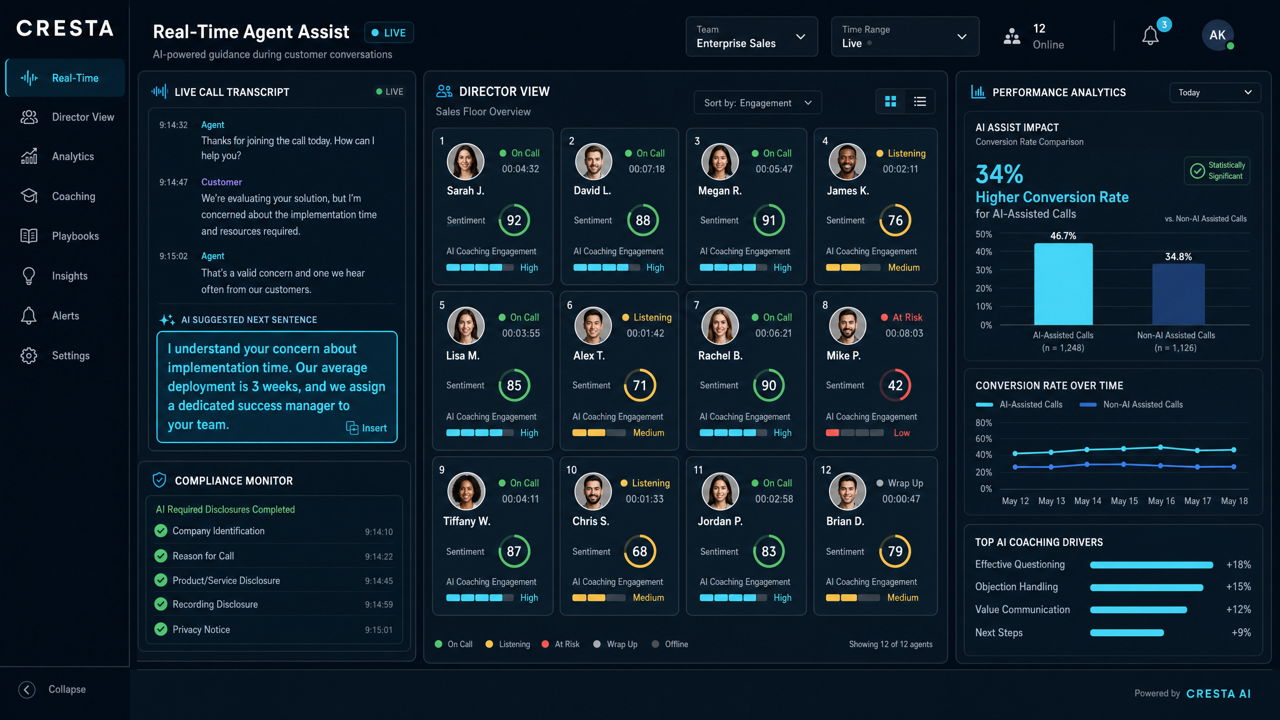 Cresta: Enterprise Real-Time Coaching for High-Volume Contact Centers