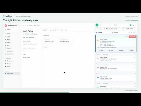 Attio contact list in the Trellus connected-call walkthrough